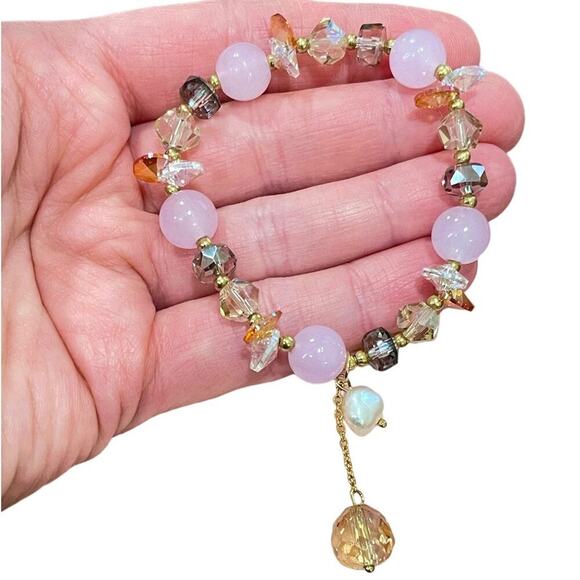 Pink Gold Swarovski Beaded Bracelet - Picture 1 of 8